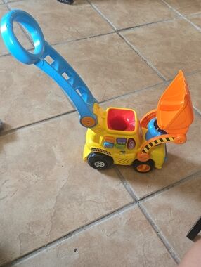 Yellow & Orange Kids Push Excavator Toy with Blue Handle